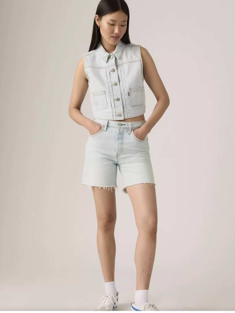 Levi's 501 Light Blue Raw Hem High-Rise Denim Shorts